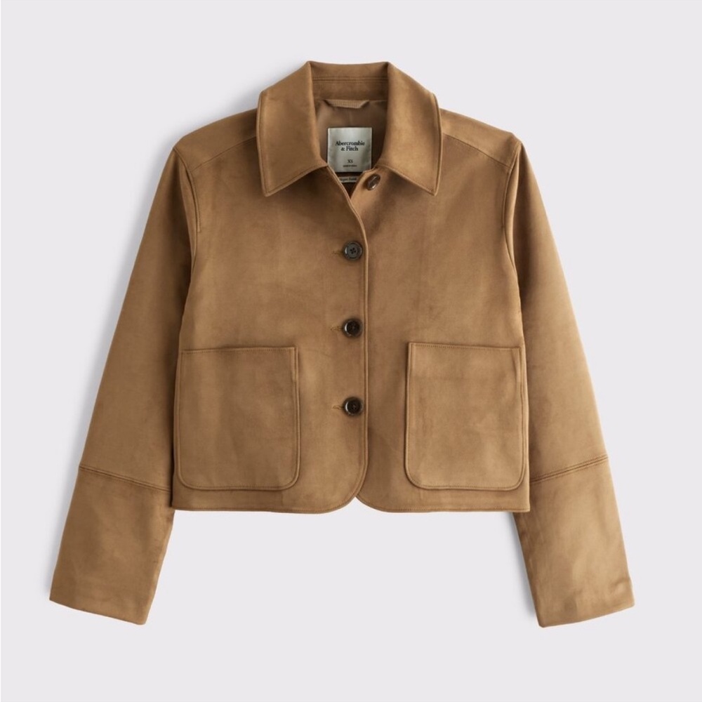 EUC Abercrombie & Fitch Vegan Suede Button-Through Jacket Size XS Brown